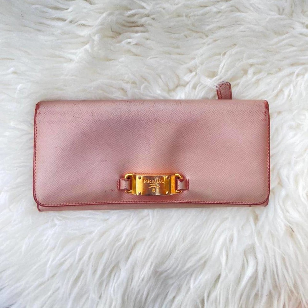 Baby Pink Authentic Metallic Prada Saffiano Wallet